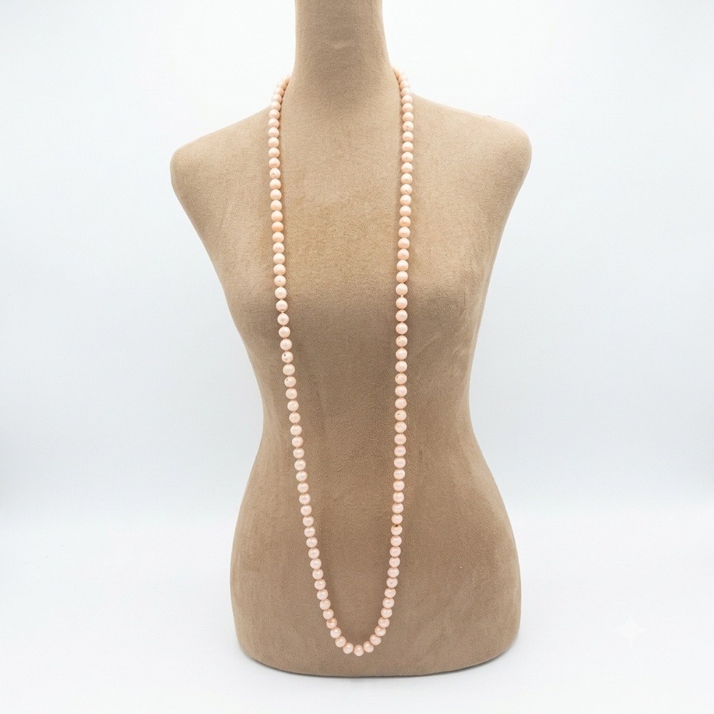 Vintage Pink Textured Bead Long Strand Necklace 50 Inch Size 50 Cottagecore